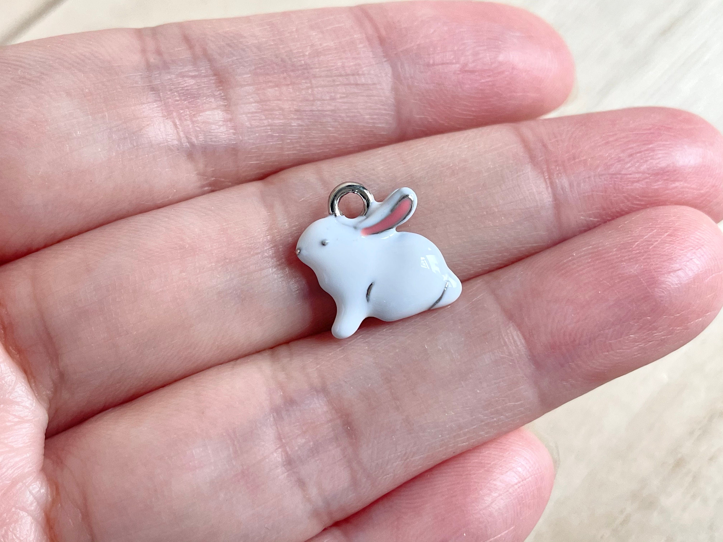 Bunny Charm Rabbit Charm Tiny Gold / Silver White Enamel Etsy
