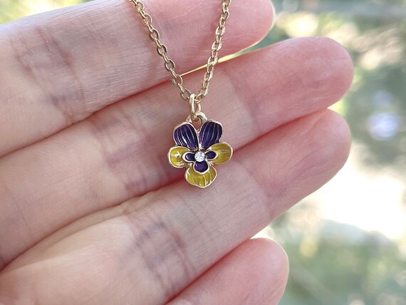 Enamel Pansy Necklace: Gold/silver Flower Jewelry - Etsy