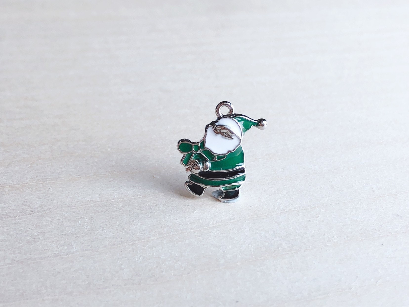 Tiny Enamel Santa Claus Charm: Zipper Pull, Keychain, Phone