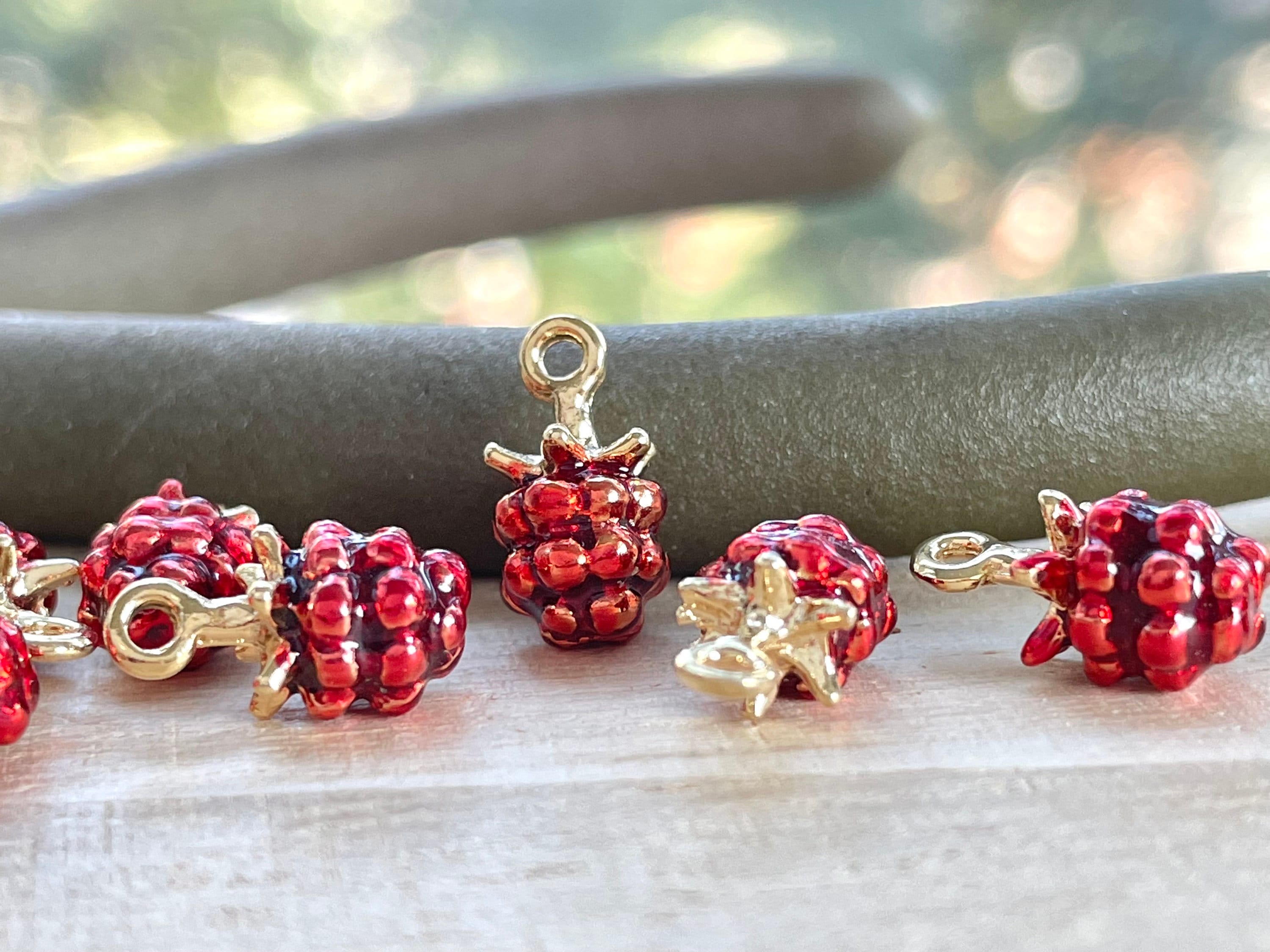Tiny Raspberry Charm (1pc): Gold Plated Red Enamel Fruit, Keychain