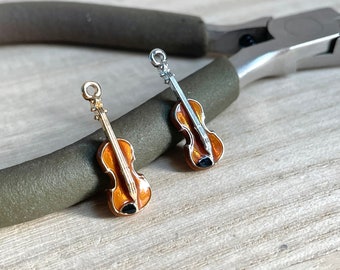 Violin Charm, Tiny, Clip On / Phone / Keychain Charm, Enamel, Miniature Muscial Instrument Pendant, Gift for Music Teacher, Violinist