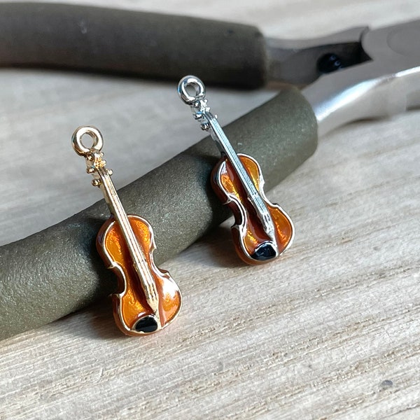 Violin Charm, Tiny, Clip On / Phone / Keychain Charm, Enamel, Miniature Muscial Instrument Pendant, Gift for Music Teacher, Violinist