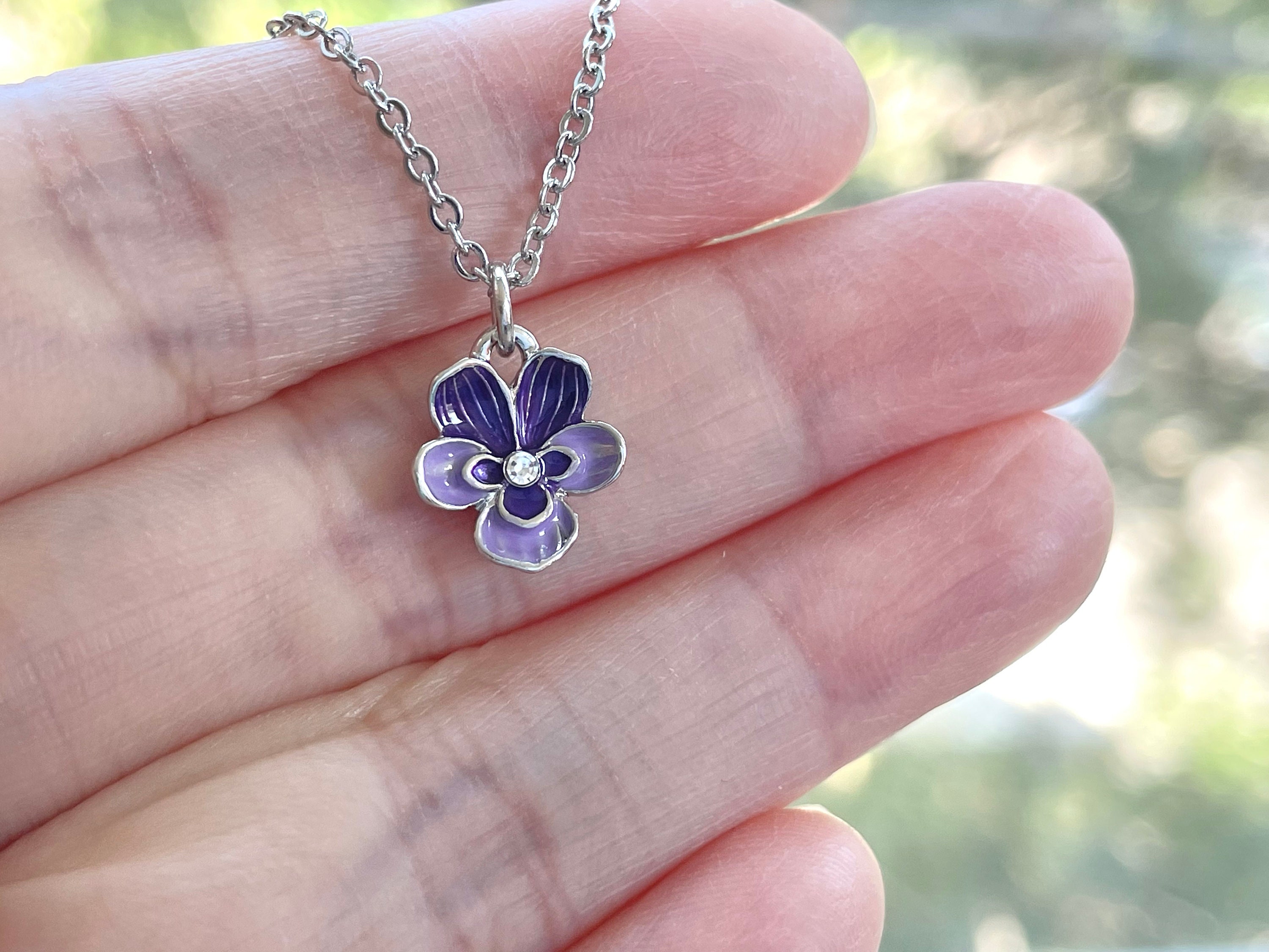 Viola Necklace Pansy Necklace Yellow Purple Enamel Flower