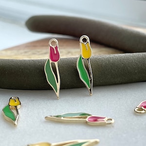 Petite breloque tulipe à clip/courroie de téléphone/porte-clés, accessoires de fleurs en plaqué or rose/jaune émaillé, fabrication de bijoux DIY