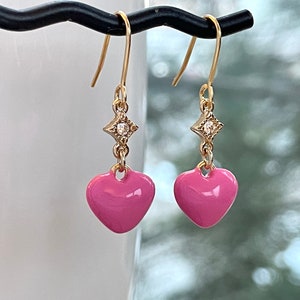 3D Heart Earrings, Red, Pink, Blue, White, Black Enamel, Y2K Jewelry