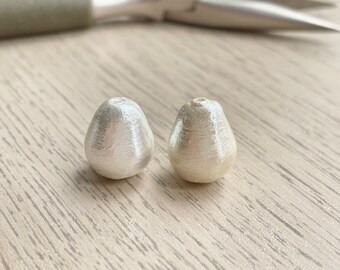 Japanese Cotton Pearl: 10x14mm, 2 pcs, White / Kyska Teardrop Beads
