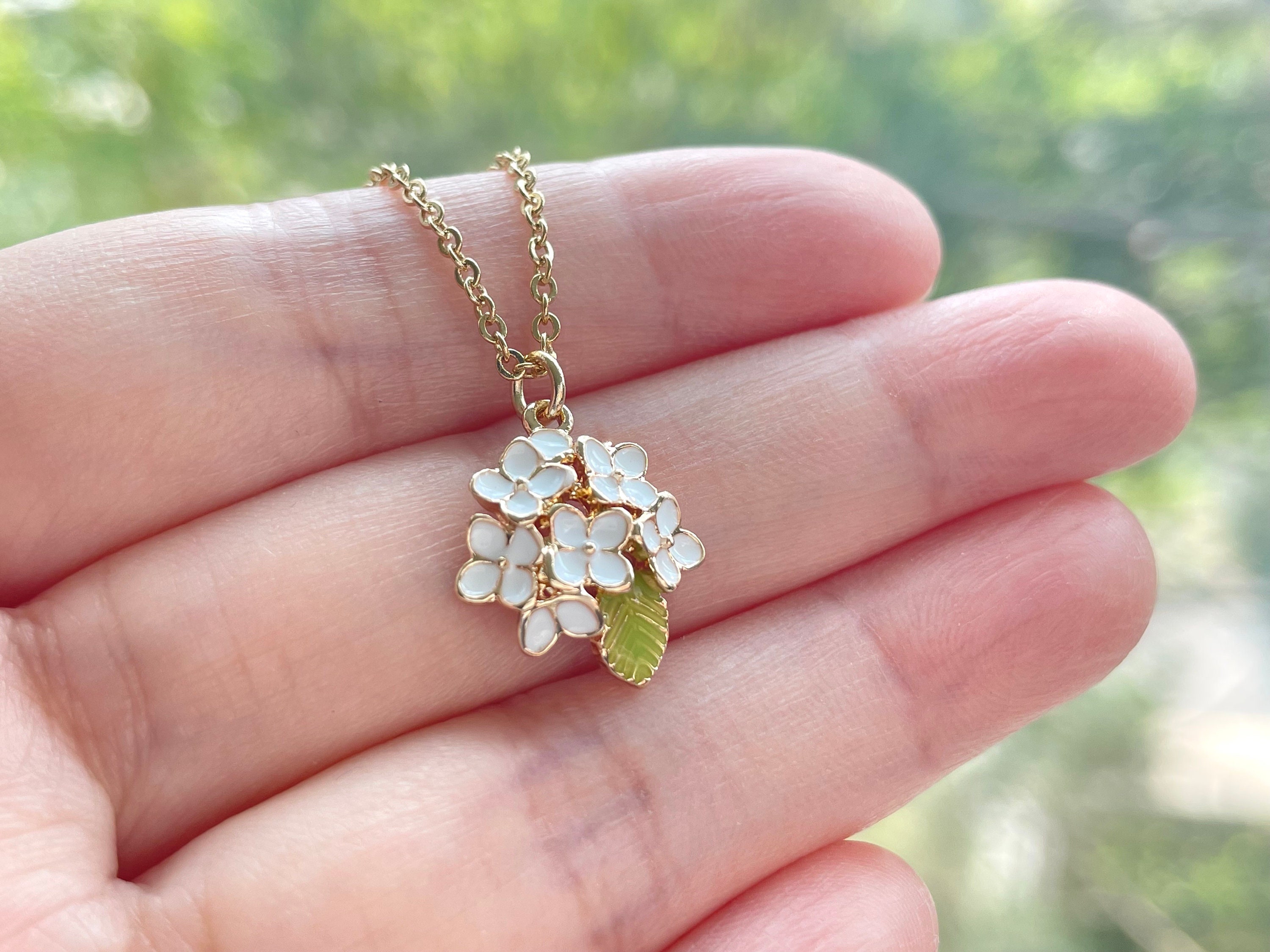 Hydrangea Necklace: Gold Plated Enamel Flower Jewelry - Etsy Canada