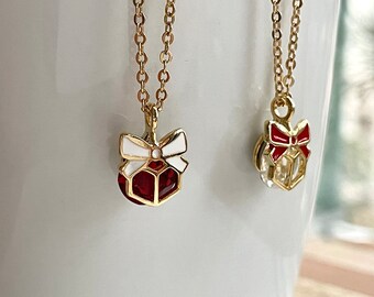 Gift Box Necklace with Your chosen Swarovski Crystal Color, Gold Plated, Enamel, Christmas Necklace, Cute, Unique, Dainty