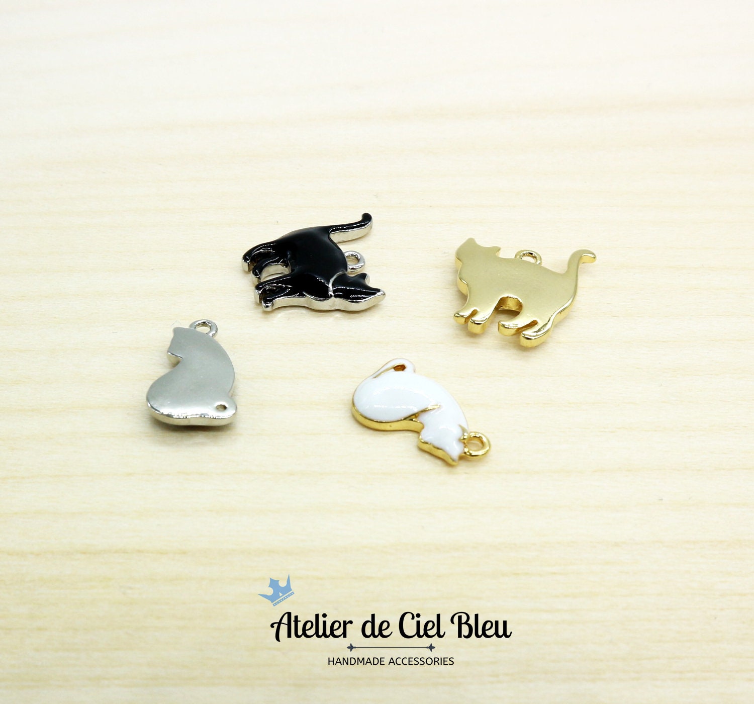 Cat Charm Black Cat Charm White Cat Charm Gold / Silver Etsy