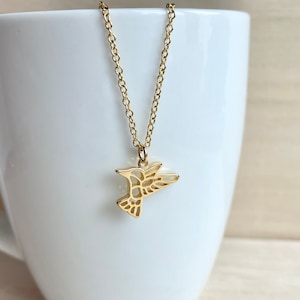 Hummingbird Necklace, Tiny, Dainty, Gold Plated Bird Pendant Jewelry, Gift for Her