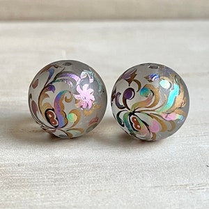 12 / 14 / 16 / 18 / 20mm Japanese Tensha Beads, 2 pcs, Arabesque/Peacock, Frosty/Milky Beads, Japanese Beads, Round Focal Decal