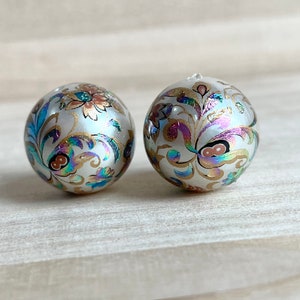 12 / 14 / 16 / 18 / 20mm Japanese Tensha Beads, 2 pcs, Arabesque / Peacock, Ivory Beads, Japanese Beads, Round, Focal, Decal Beads