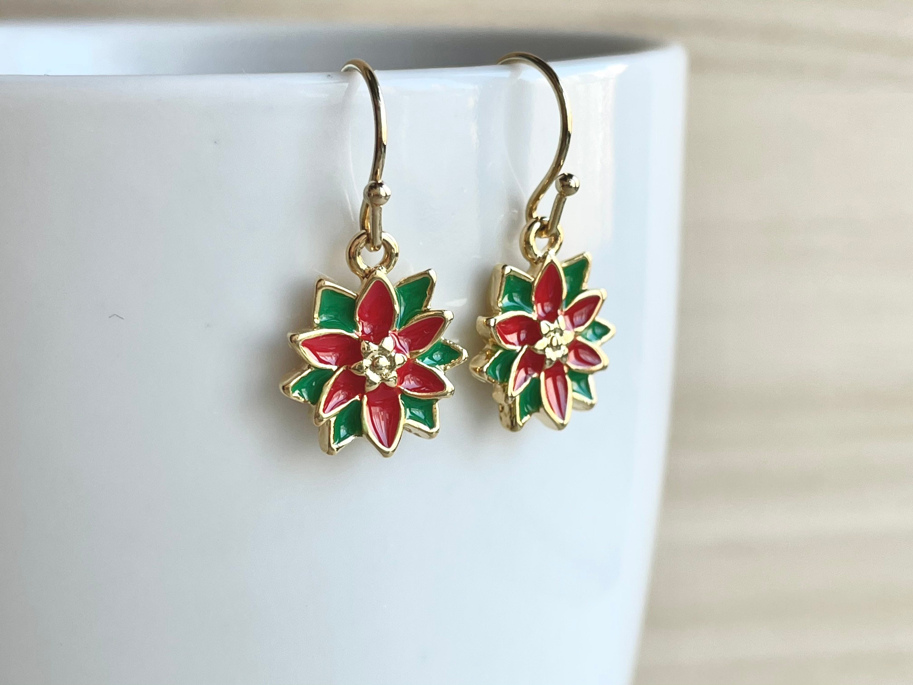 Poinsettia Earrings Christmas Flower Earrings X'mas Etsy UK