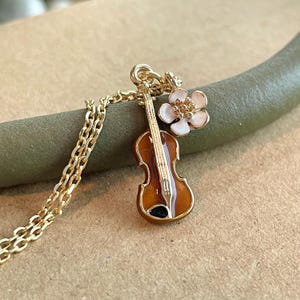Tiny Violin Necklace, Gold or Silver Plated Enamel Musical Instrument Miniature Jewelry, Gifts for Music Teachers, Violinists, Musicians