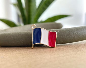 French Flag Charm: Tiny, Gold Plated Enamel, Phone Keychain Purse Accessory, DIY Jewelry Making