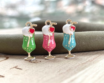Soda Drink Charm: Tiny Gold Plated Enamel Food, Keychain Phone Purse Accessory, Jewelry Making