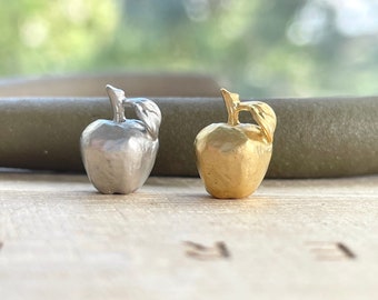 Apple Charm, Tiny, Clip On / Phone / Keychain Charm, Matt Gold / Silver, Miniature Fruit Pendant, Food Jewelry, Gift for Teacher