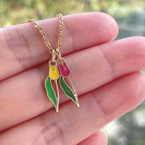 Tulip Necklace, Gold Plated, Pink / Yellow Enamel, Dainty, Cute, Unique, Tulip Flower Jewelry, Mothers Day Gift image 6