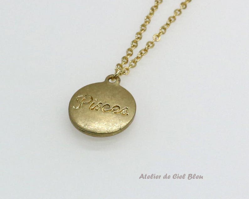 Pisces Jewelry Horoscope Zodiac Jewelry Brass Astrological Charm w Gold Plated Chain Pisces Zodiac Pisces Necklace Pisces Pendant