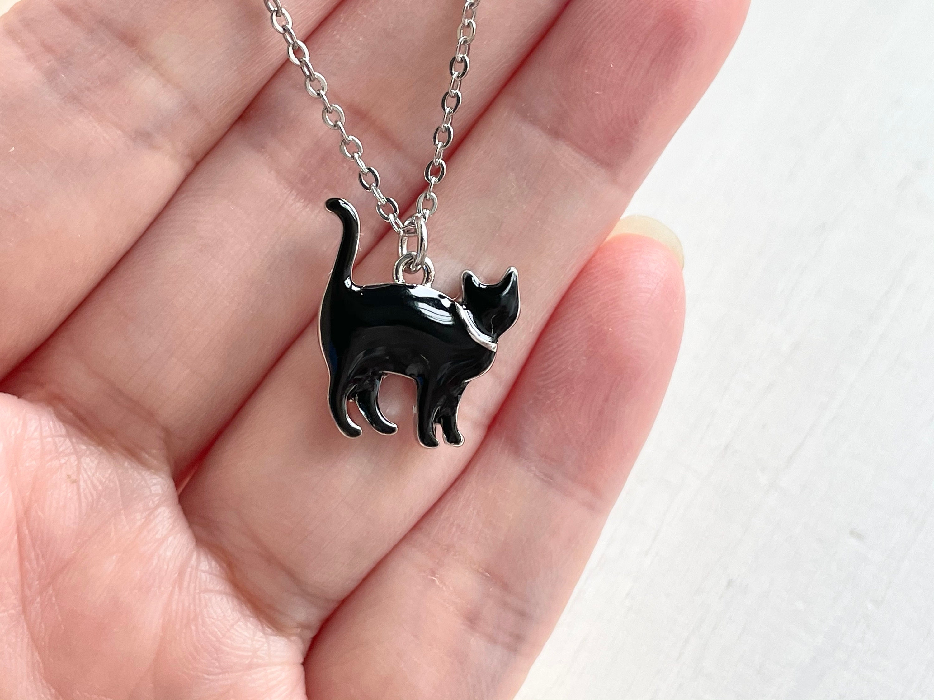 White / Black Cat Necklace Gold / Silver Plated Enamel Cat Etsy