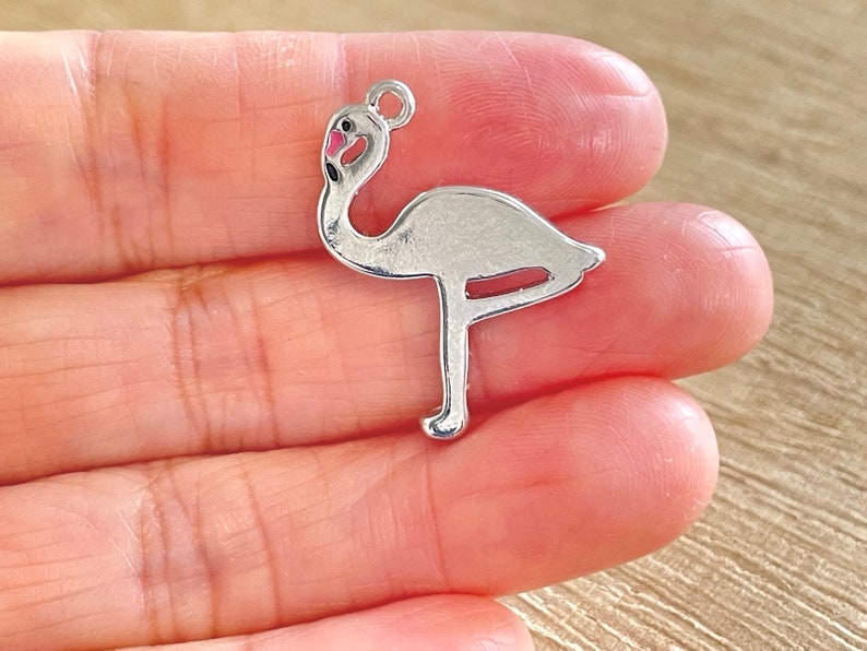 Flamingo Charm, Clip On / Phone / Keychain Charm, Gold / Silver Plated, Cute Bird Pendant, DIY Jewelry Making, Gift Silver Plated