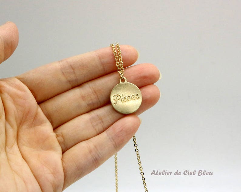 Pisces Jewelry Horoscope Zodiac Jewelry Brass Astrological Charm w Gold Plated Chain Pisces Zodiac Pisces Necklace Pisces Pendant