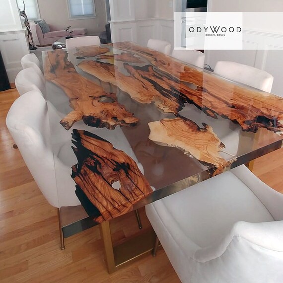 Olive Wood Epoxy Resin Dining Table Custom Order Etsy