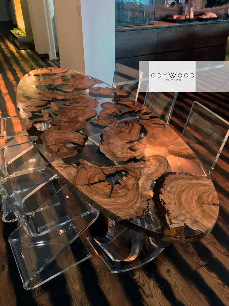 Oval Olive Wood Slabs Epoxy Resin Dining Table Etsy