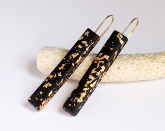 Stick earrings Long black earrings Black and gold dangles Bar earrings Bar jewelry Minimalist earrings Stick jewelry Women gift Minimal drop