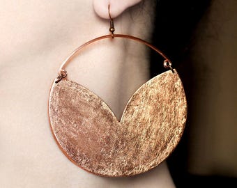 Big earrings Boho earring Statement hook earring Oversized hoop earring Large chunky jewelry African earring Clip on Copper color dangles