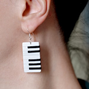 Piano earrings Keyboard earrings Music jewelry Black and white earrings Musical instrument Musicians gift Birthday gifts Pianist gift Music image 1