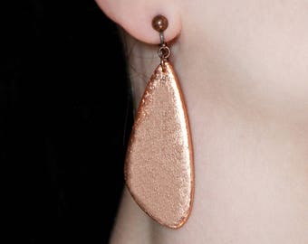 New color Pair of clip on earrings Fashion earrings Copper dangles Minimalist jewelry Wings earring Big dangle Minimal earring Modern gifts