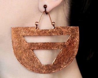 Ethnic earrings Clipon earrings African jewelry Statement big Copper earrings Screw back dangles Bohemian jewelry Boho earrings Large dangle
