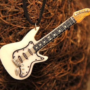 Guitar necklace Music jewelry Custom order Guitar jewelry Guitar pendant Made for you Free shipping Clay necklace Unisex pendant Music gifts image 1