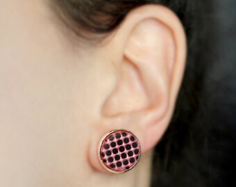 Pink stud earrings Geometric jewelry Modern jewelry Circle studs Cute post earrings Polka dots jewelry Casual small earrings Gift for women