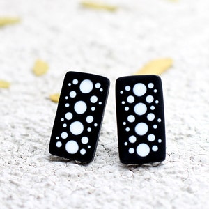 Abstract Polymer Clay Stud Earrings: Black and White Geometric Jewelry