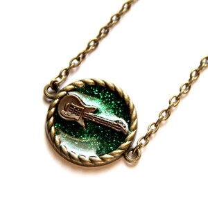 Green necklace Guitar jewelry Music pendant Musicians gift Guitar necklace Sparkle jewelry Glitter pendant Musical gift Guitarist necklace