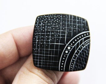 Big statement ring Large jewelry Black ring Chunky black jewelry Chunky ring Black and white ring Square large ring Artistic jewelry Gifts