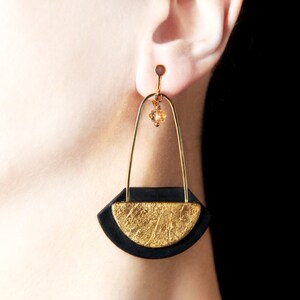 Long earrings Statement jewelry Black and copper jewelry Long dangle earring Fashion earrings for women Black earrings Gift for her Birthday image 4