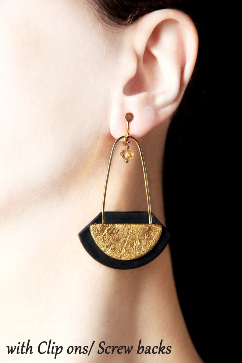 Long earrings Statement jewelry Black and copper jewelry Long dangle earring Fashion earrings for women Black earrings Gift for her Birthday image 4