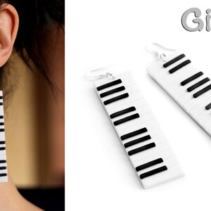 Piano earrings Keyboard earrings Music jewelry Black and white earrings Musical instrument Musicians gift Birthday gifts Pianist gift Music image 5