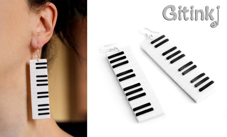 Piano earrings Keyboard earrings Music jewelry Black and white earrings Musical instrument Musicians gift Birthday gifts Pianist gift Music image 5