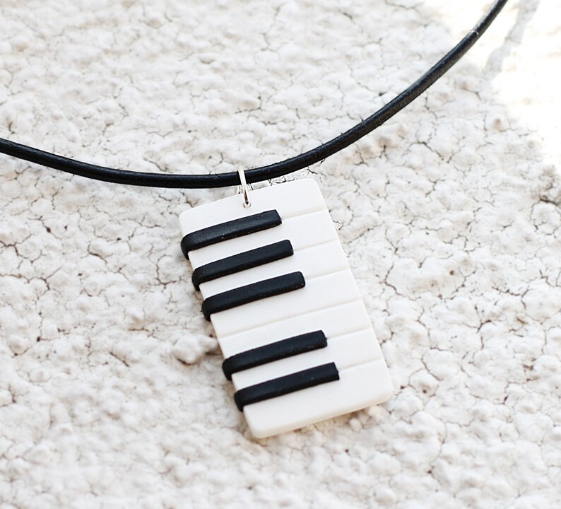 Piano Necklace String Pendant Black and White Musicians Gift Music
