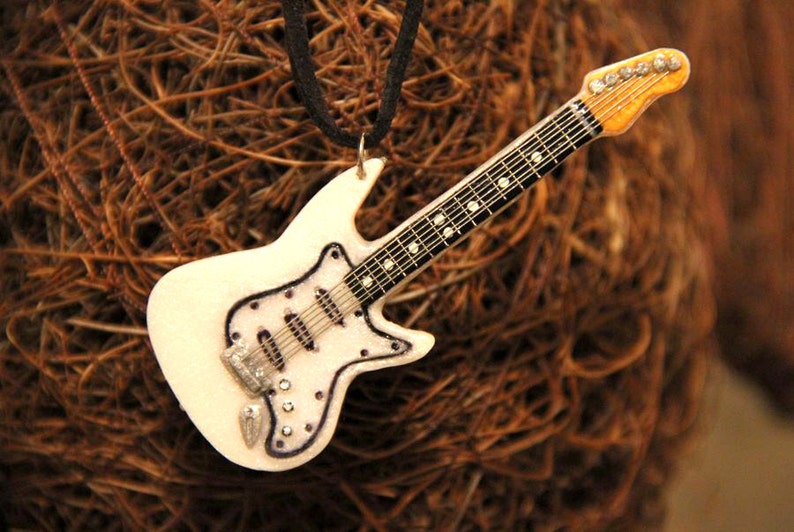 Guitar necklace Music jewelry Custom order Guitar jewelry Guitar pendant Made for you Free shipping Clay necklace Unisex pendant Music gifts image 1