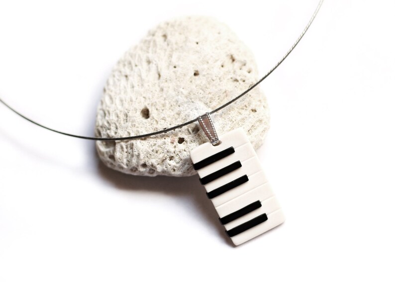 Piano Necklace String Pendant Black and White Musicians Gift Music