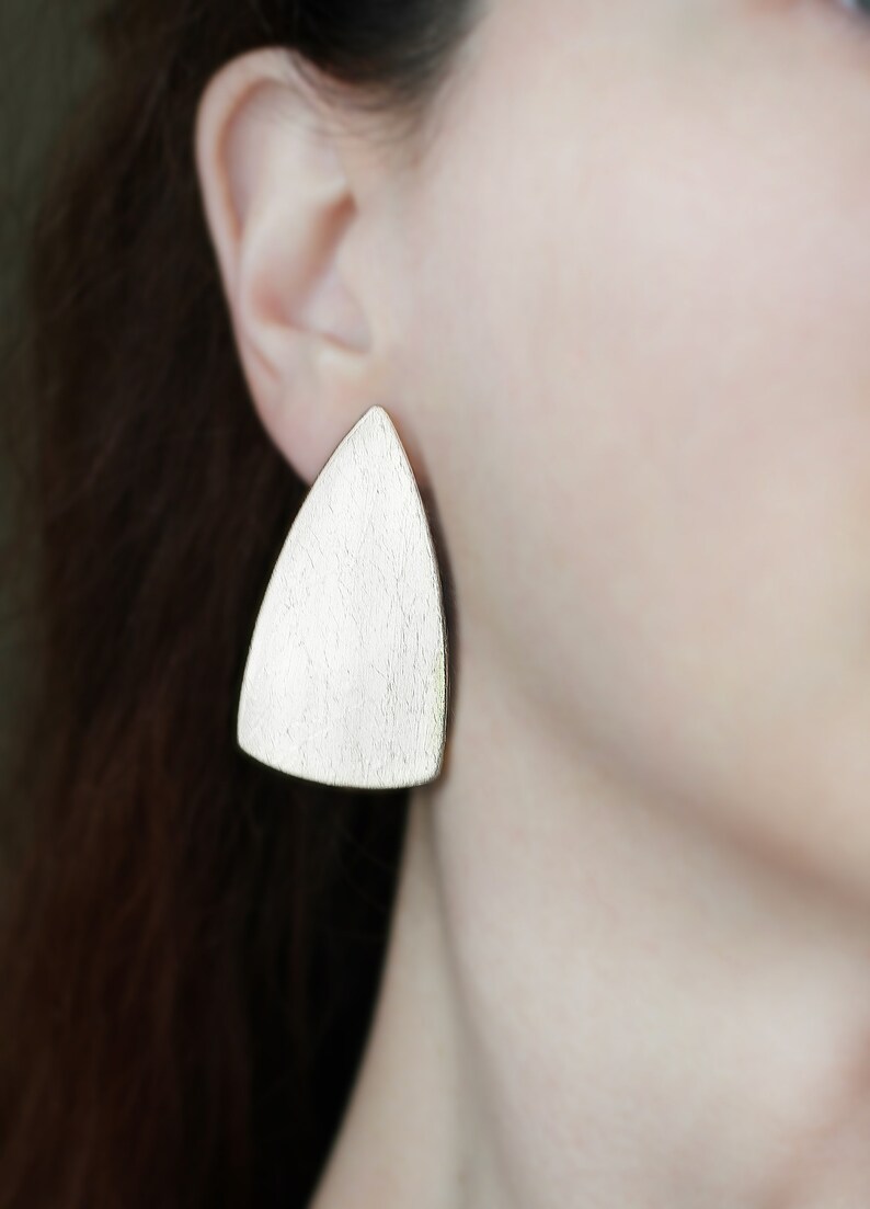 Bold clip on earrings in silver color Abstract jewelry Statement design Handmade earrings Big trendy jewelry for Women accessories Gift