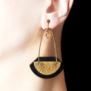 Modern jewelry Long earrings Statement earrings Black and gold earrings Contemporary jewelry Bold dangle earring Gold dangles Woman's gifts image 10