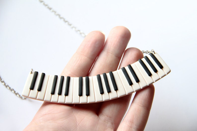 Piano necklace Bib necklace Keyboard music jewelry Pianist gift Black and white Music lover gifts Music teacher gift Musicians gift for her