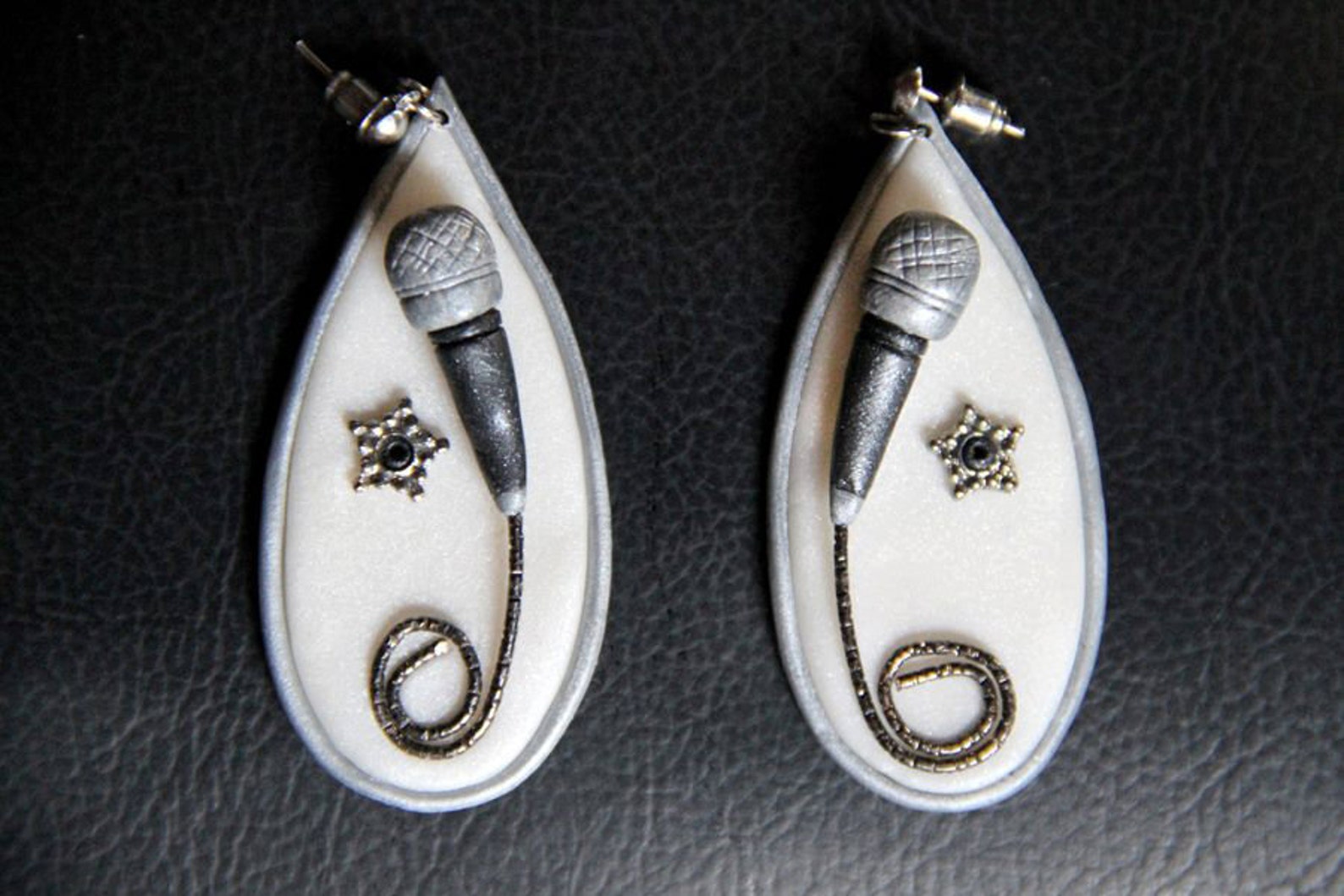 Microphone Earrings Singer Jewelry Stud Dangle Earrings White Etsy