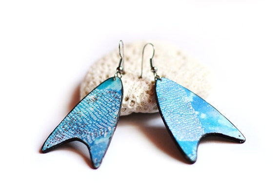 birthday gift Blue galaxy earrings Polymer clay flower silver dangle jewelry